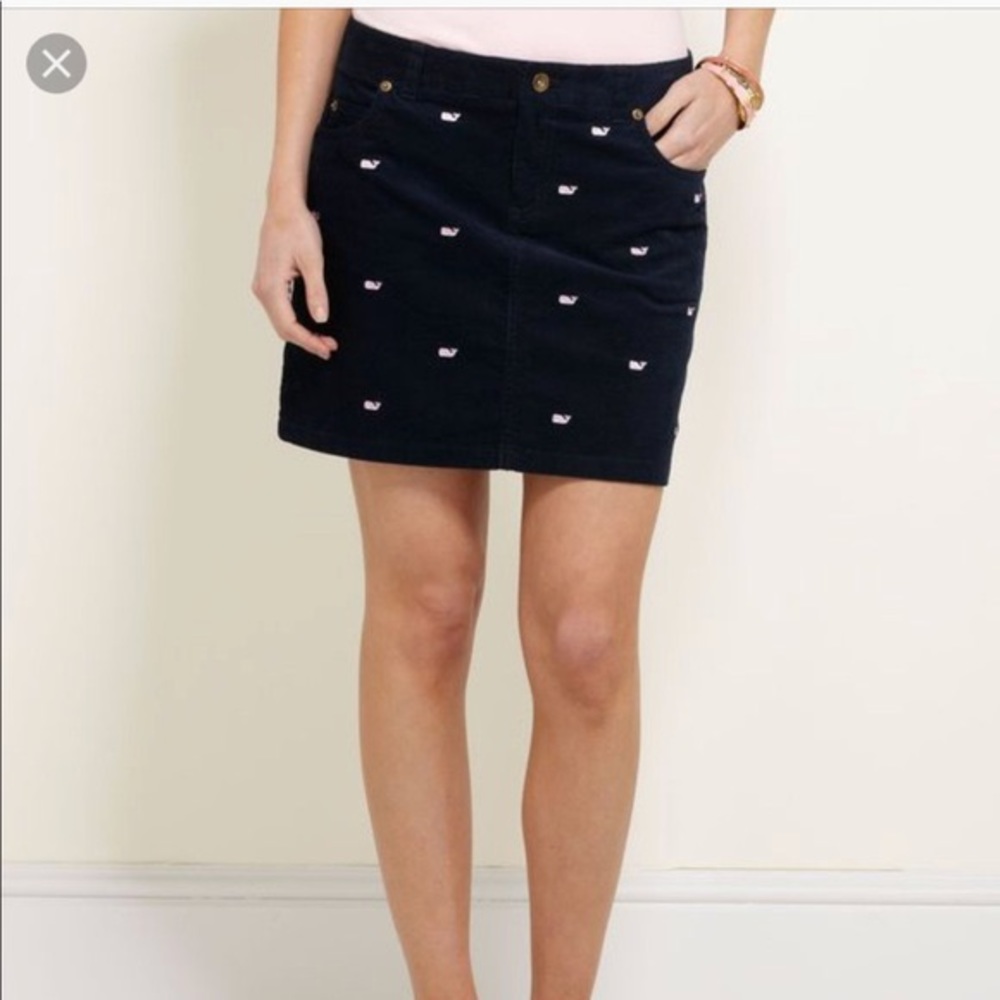 Like new! Pink whale, navy corduroy skirt